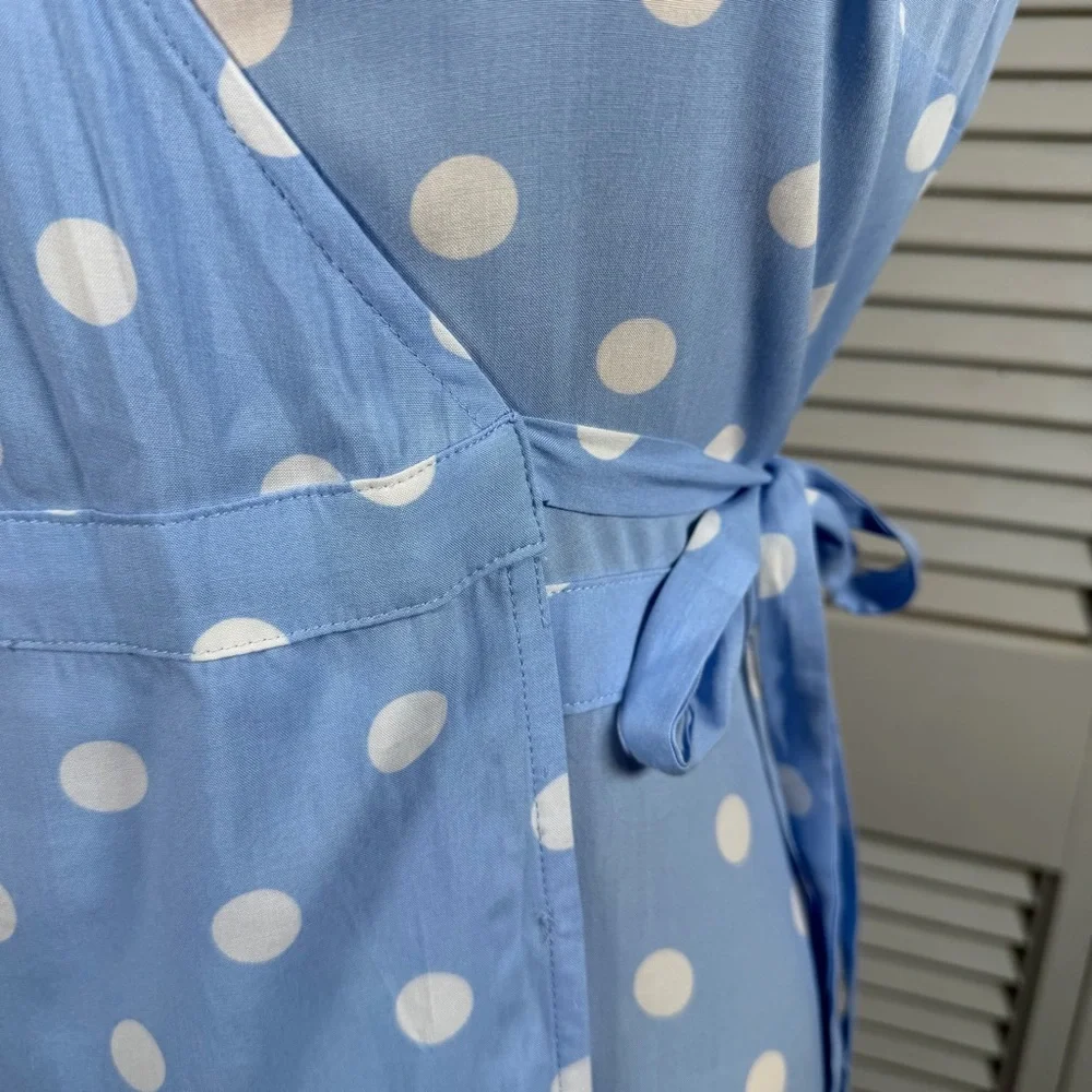 Blue‎ Polka Dot Wrap Midi Dress Open Back XXS Fits XS
